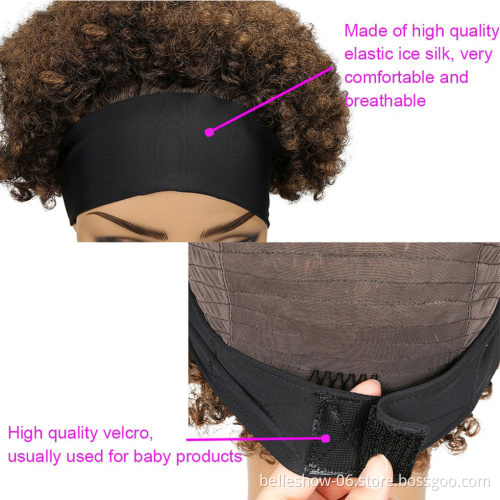 Wholesale Synthetic Deep Curly Wigs Drawstring Hair Afro Kinky Curly Short Headband Wigs